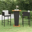 Set muebles bar jardín 3 piezas y cojines ratán sintético negro