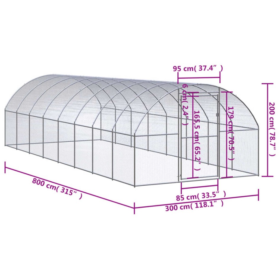 Gallinero de exterior de acero galvanizado 3x8x2
