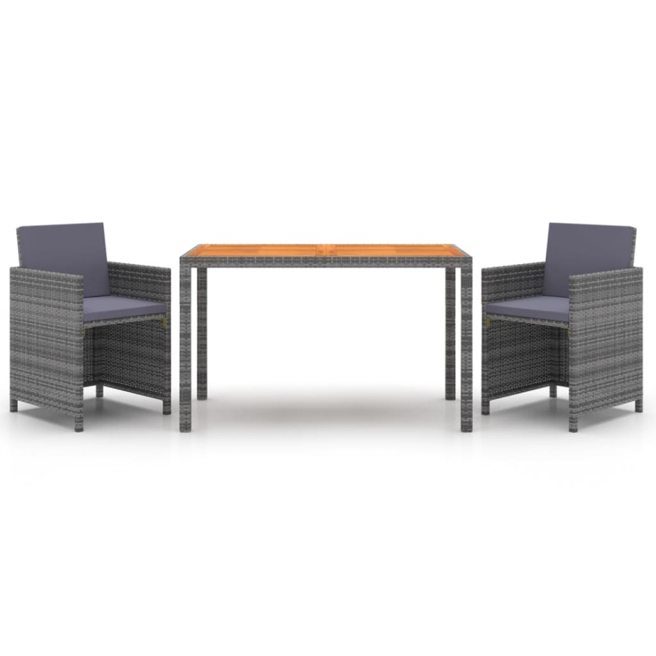 Set de comedor jardín 3 piezas con cojines ratán sintético