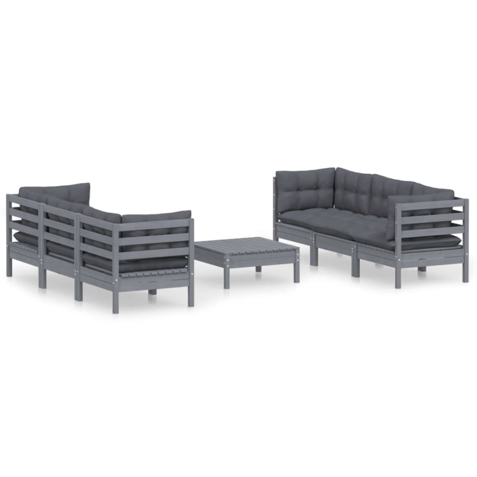 Muebles de jardín 7 pzas con cojines antracita madera de