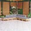 Juego de muebles de jardín 7 pzas y cojines madera pino gris