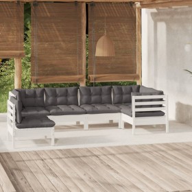 Muebles de jardín 6 pzas con cojines blanco madera de