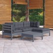 Juego de muebles de jardín 5 pzas y cojines madera pino gris