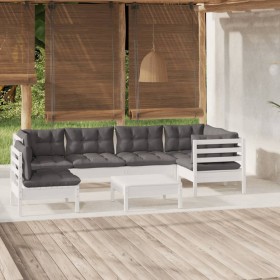 Muebles de jardín 7 pzas con cojines blanco madera de