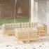Muebles de jardín 7 pzas y cojines madera maciza de pino