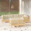 Muebles de jardín 7 pzas y cojines madera maciza de pino crema