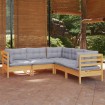 Juego de muebles de jardín 5 pzas y cojines madera maciza pino