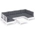 Muebles de jardín 7 pzas y cojines blanco madera maciza de