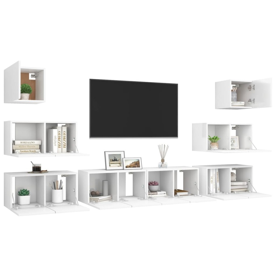 Set de mueble para TV de 8 piezas madera contrachapada
