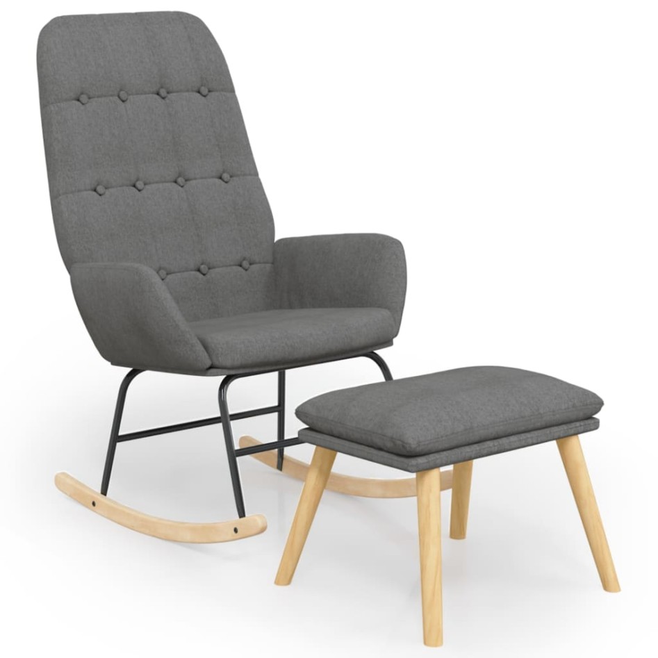 Sillón mecedora con taburete tela gris