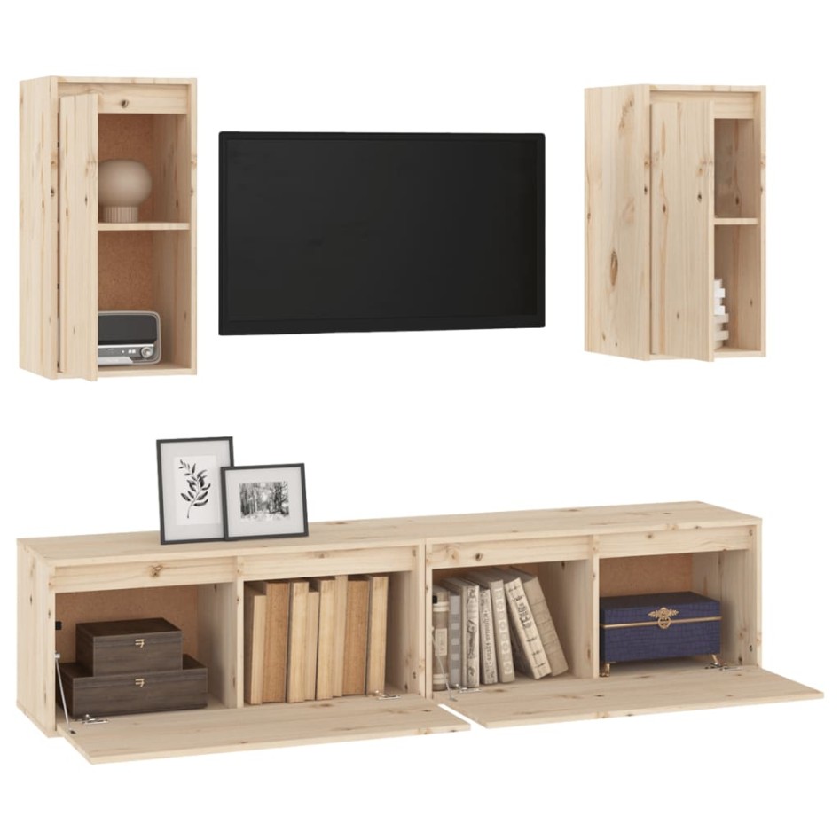 Muebles para TV 4 piezas madera maciza de