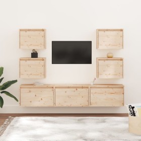 Muebles para TV 7 piezas madera maciza de