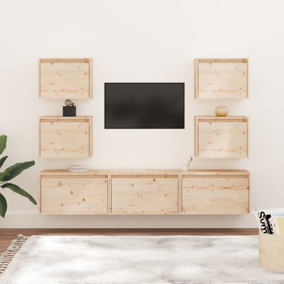 Muebles para TV 7 piezas madera maciza de