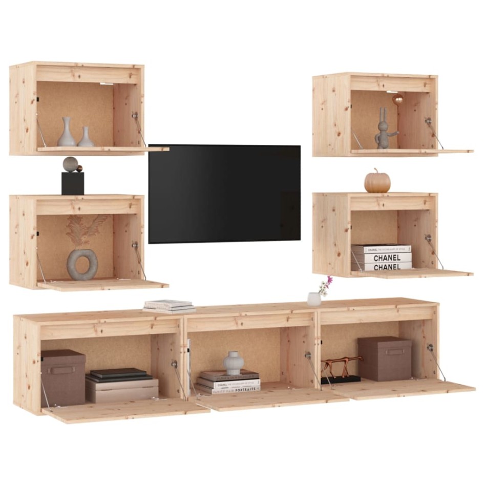 Muebles para TV 7 piezas madera maciza de