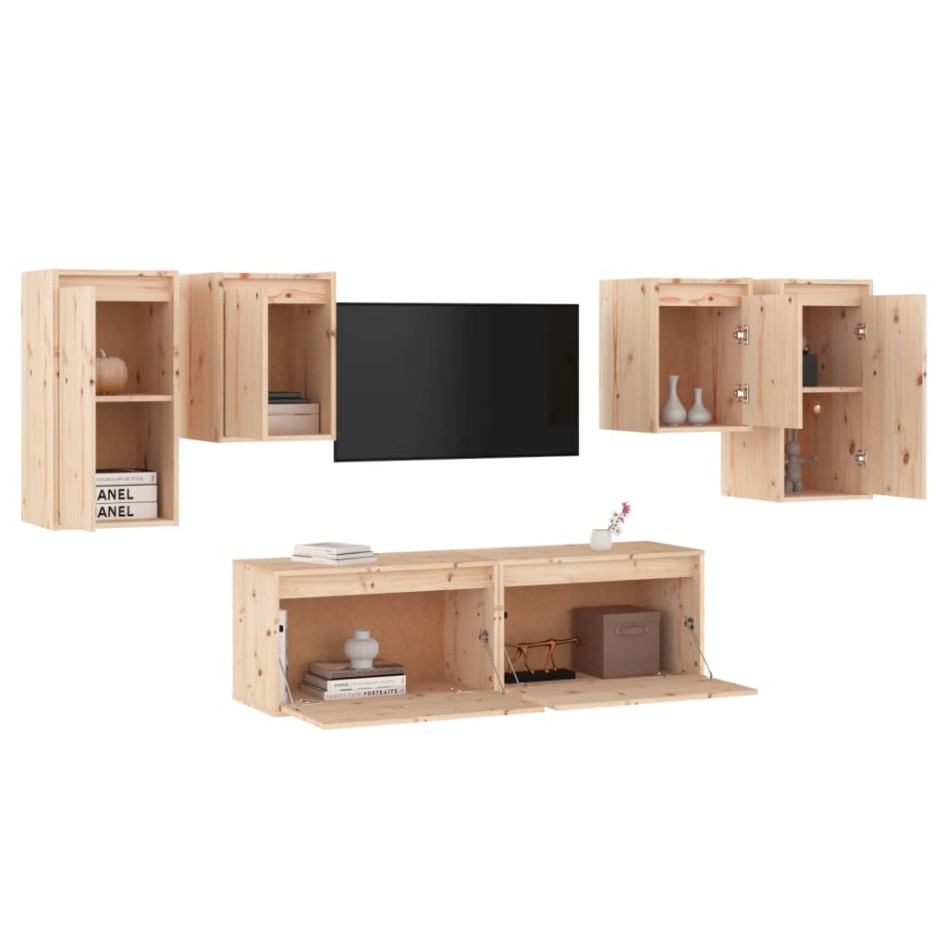 Muebles para TV 6 piezas madera maciza de