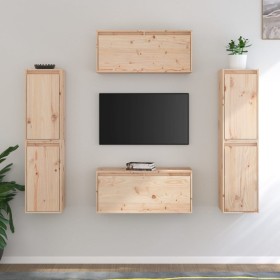 Muebles para TV 6 piezas madera maciza de