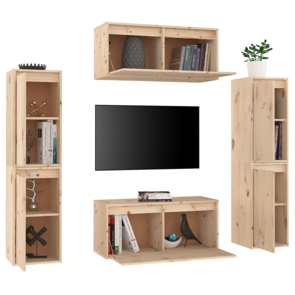 Muebles para TV 6 piezas madera maciza de