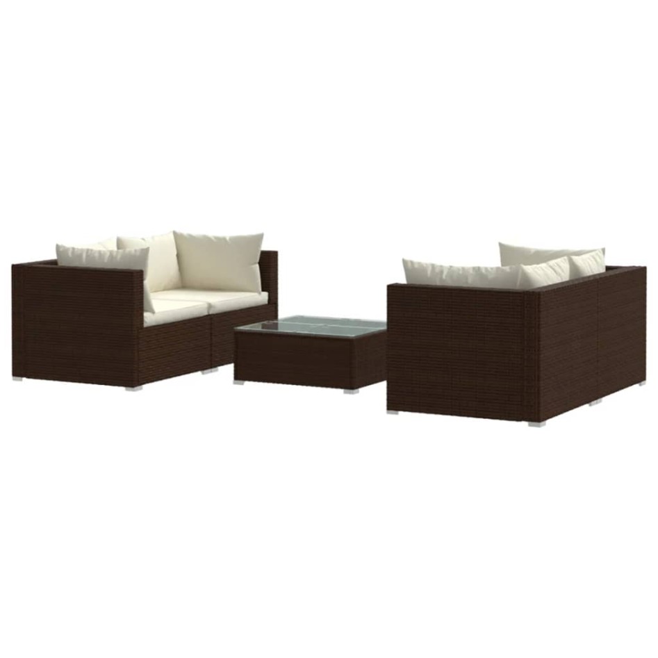 Set muebles de jardín 5 piezas y cojines ratán sintético