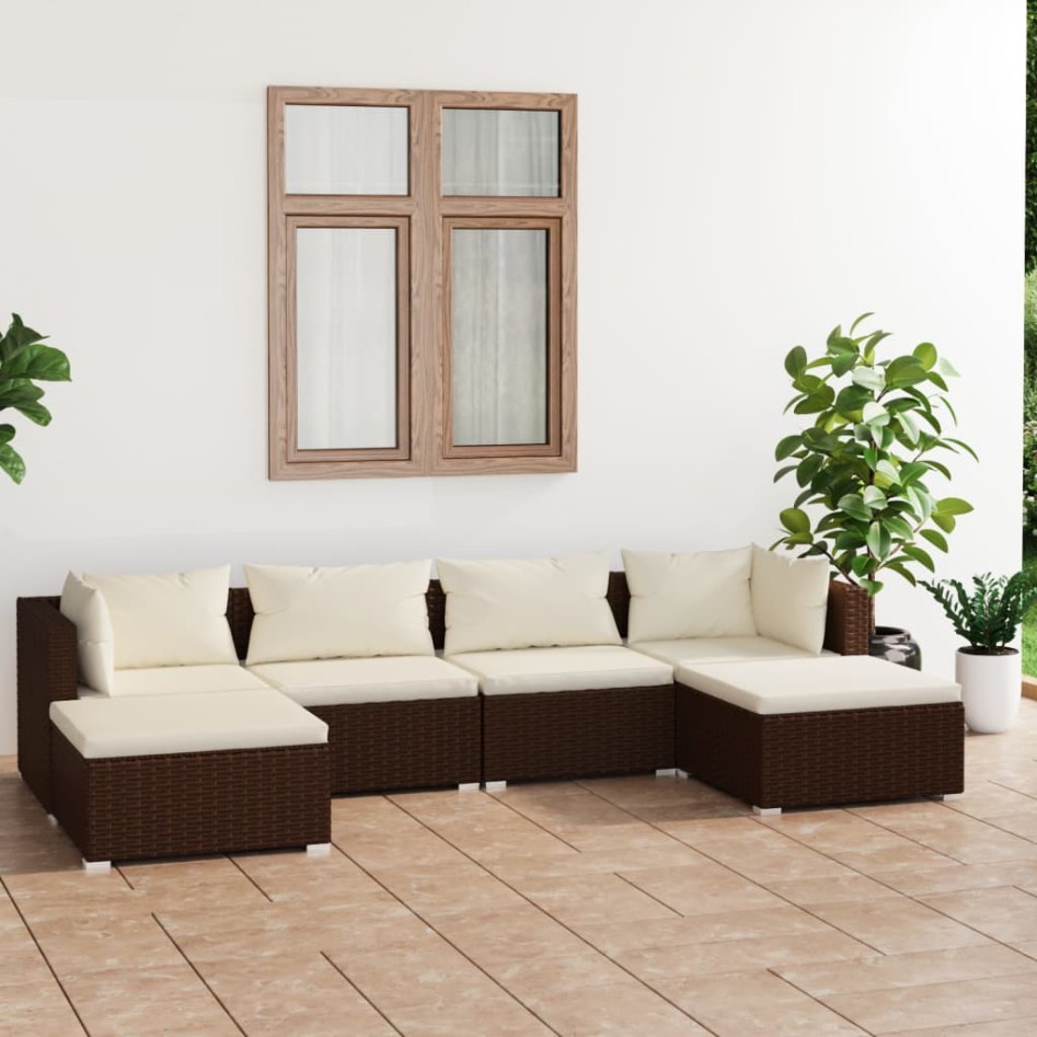 Set muebles de jardín 6 piezas y cojines ratán sintético