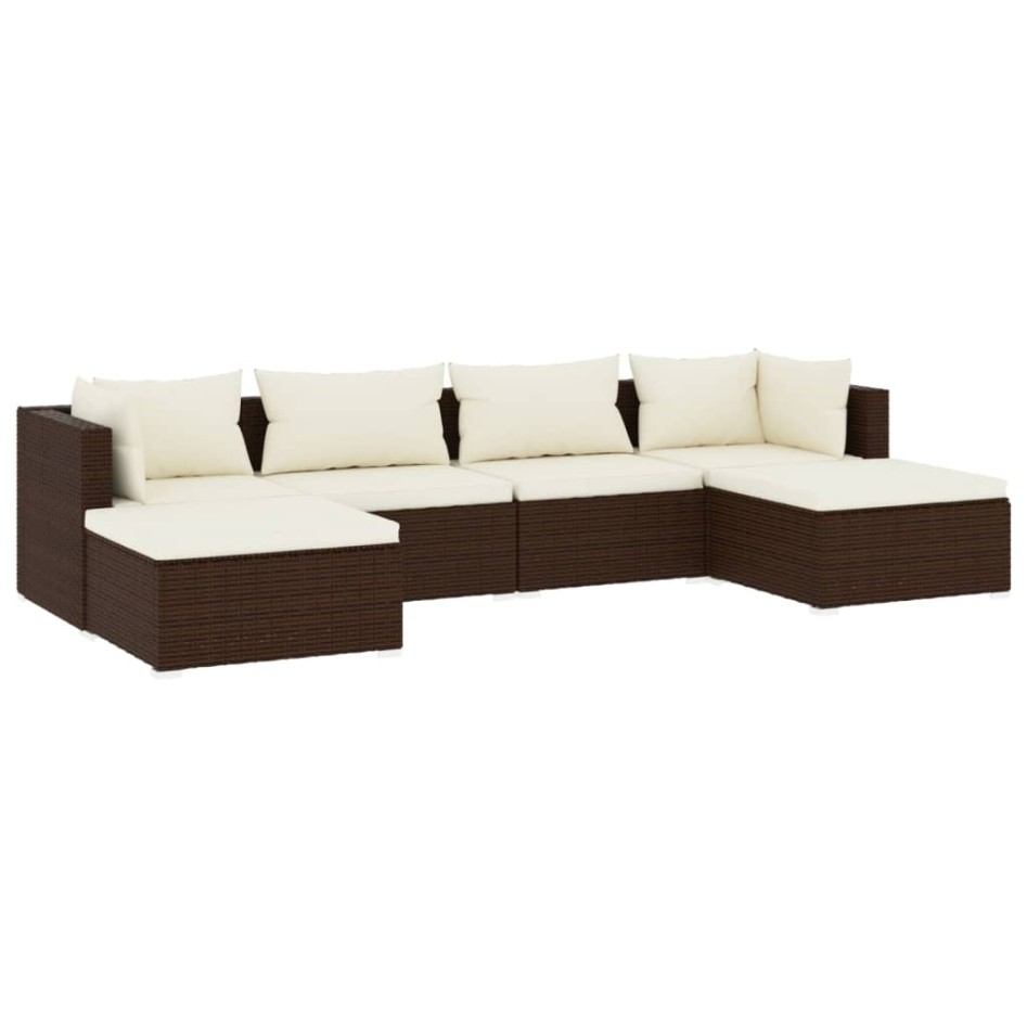 Set muebles de jardín 6 piezas y cojines ratán sintético