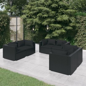 Set de muebles de jardín 6 pzas y cojines ratán sintético