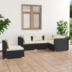 Set de muebles de jardín 5 pzas y cojines ratán sintético negro