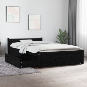 Estructura de cama con cajones negro 90x200
