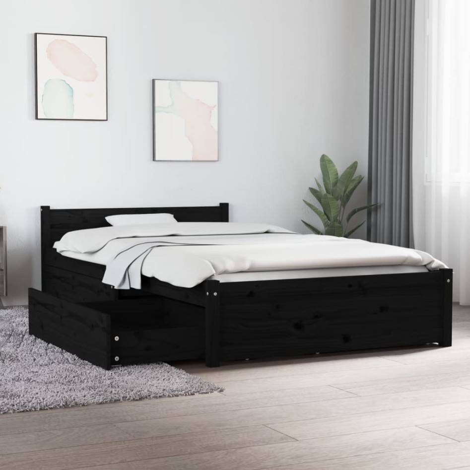 Estructura de cama con cajones negro 90x200
