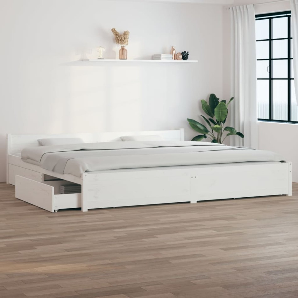 Estructura de cama con cajones blanco 200x200