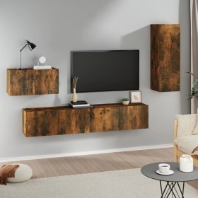 Set de muebles de TV 4 pzas madera contrachapada roble