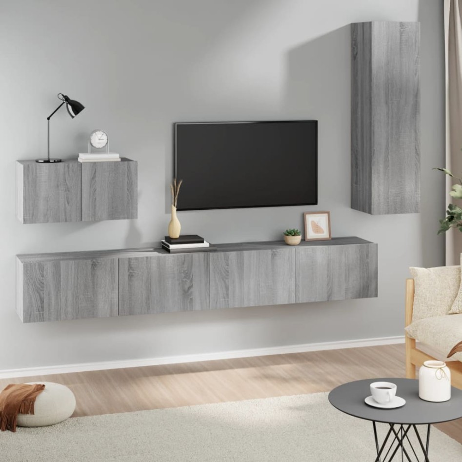 Set de muebles para TV 4 pzas madera contrachapada gris