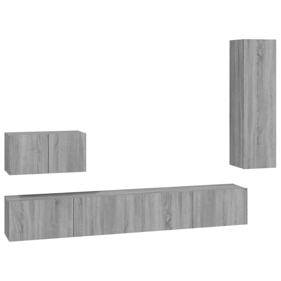 Set de muebles para TV 4 pzas madera contrachapada gris