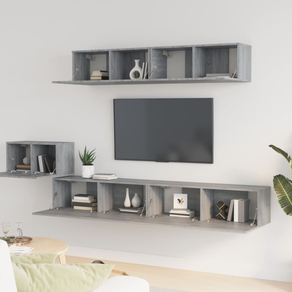 Set de muebles para TV 5 pzas madera contrachapada gris