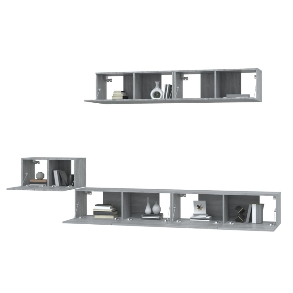 Set de muebles para TV 5 pzas madera contrachapada gris