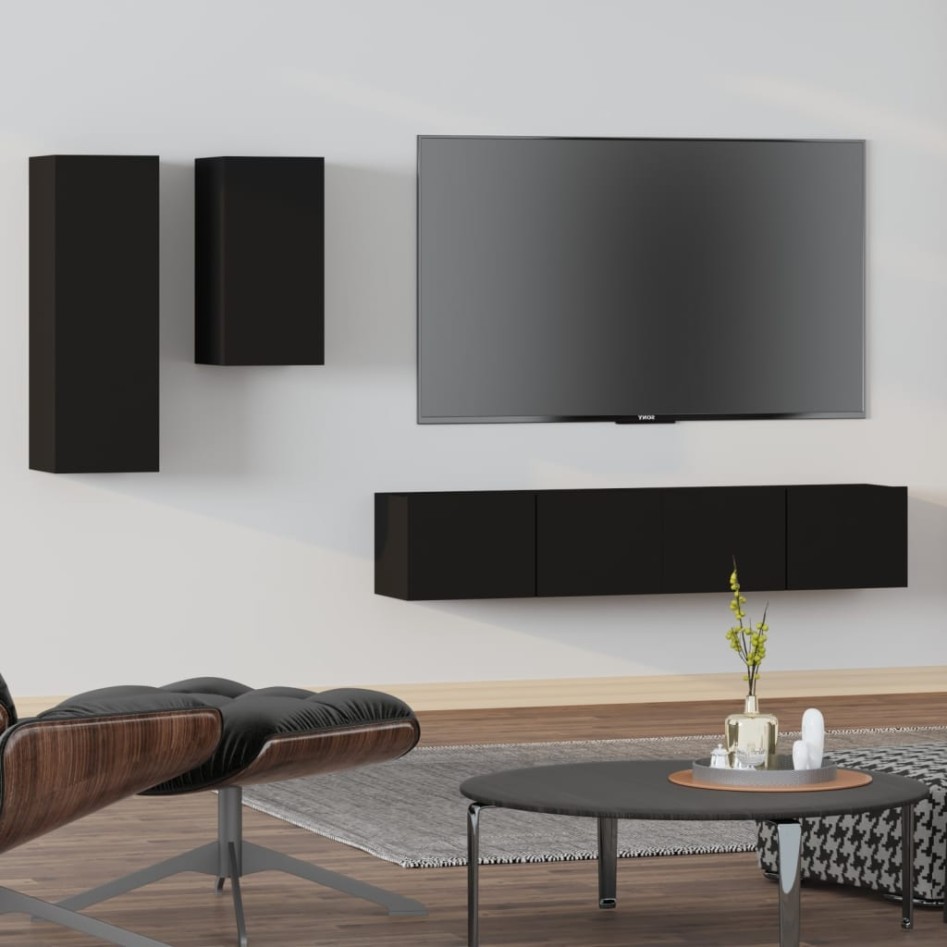 Set de muebles para TV 4 piezas madera contrachapada