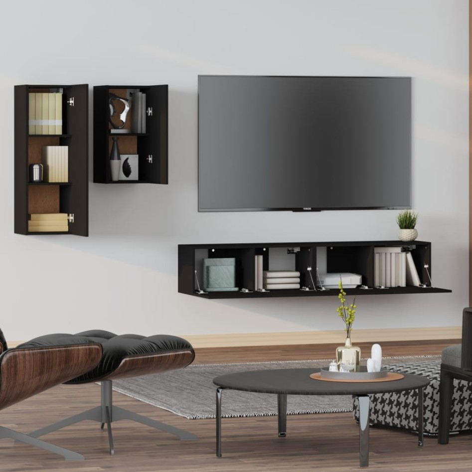 Set de muebles para TV 4 piezas madera contrachapada