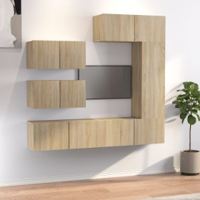 Set de muebles para TV 6 pzas madera contrachapada roble