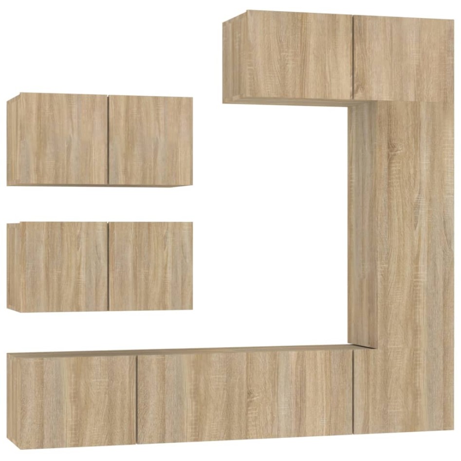 Set de muebles para TV 6 pzas madera contrachapada roble