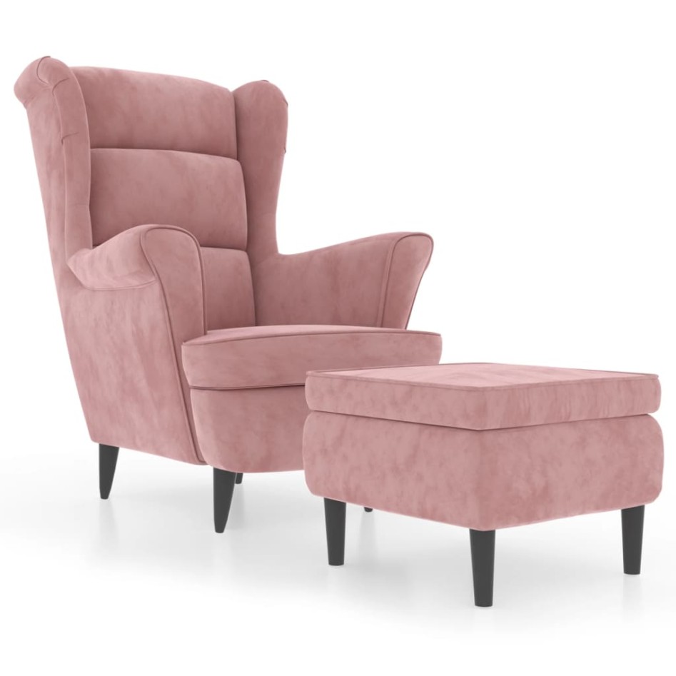 Sillón orejero y taburete de terciopelo