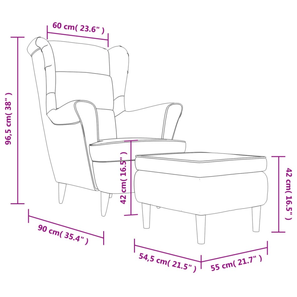 Sillón orejero y taburete de terciopelo