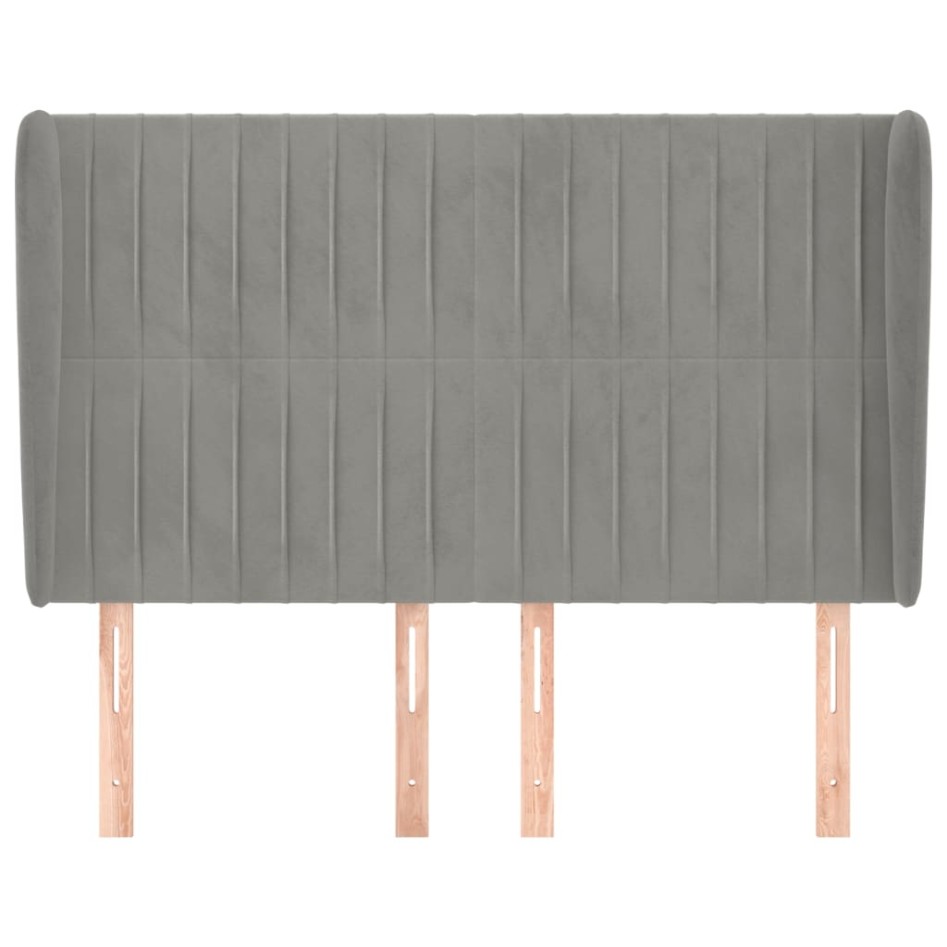 Cabecero con orejas de terciopelo gris claro 147x23x118/128