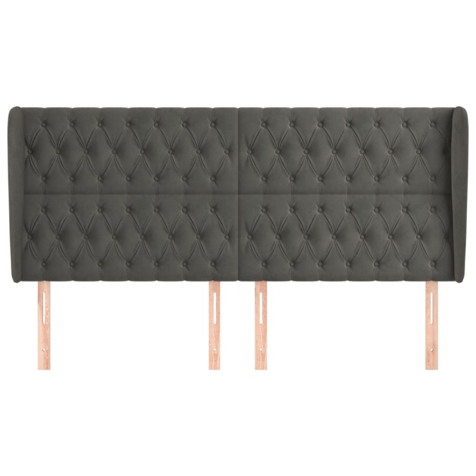 Cabecero con orejas de terciopelo gris oscuro 183x23x118/128