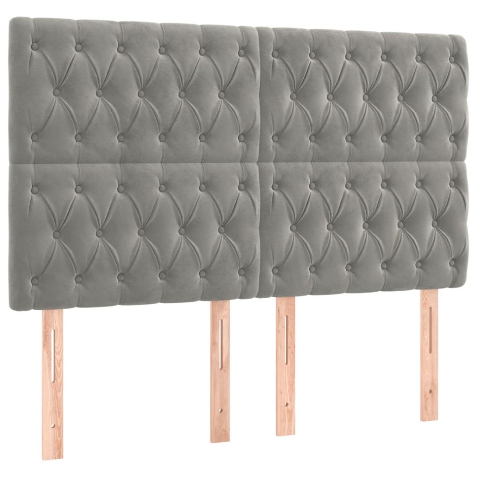 Cabeceros 4 unidades terciopelo gris claro 72x7x78/88