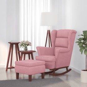 Sillón mecedora patas madera y taburete terciopelo