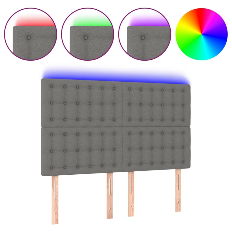 Cabecero con luces LED tela gris oscuro 144x5x118/128