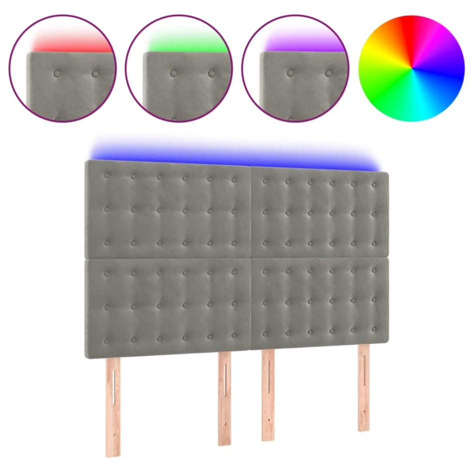 Cabecero con luces LED terciopelo gris claro 144x5x118/128