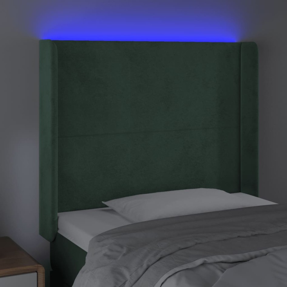 Cabecero con LED de terciopelo verde oscuro 93x16x118/128