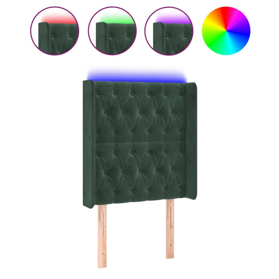 Cabecero con LED de terciopelo verde oscuro 83x16x118/128