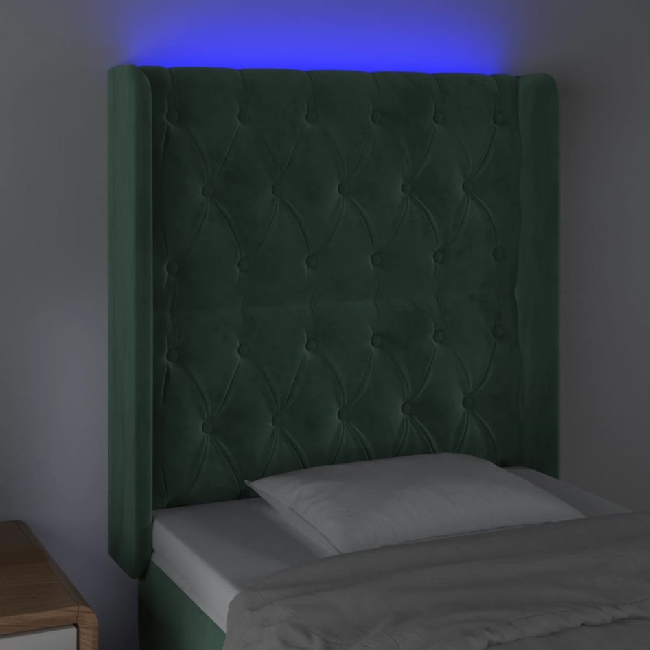 Cabecero con LED de terciopelo verde oscuro 83x16x118/128