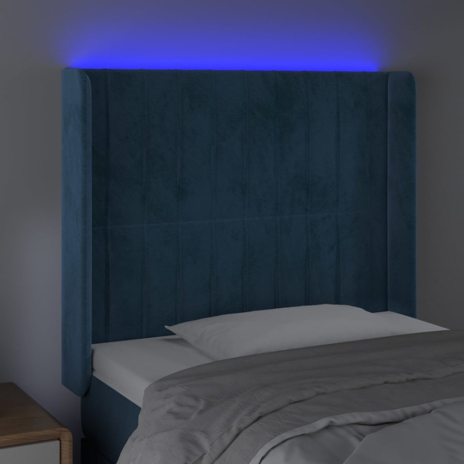 Cabecero con LED de terciopelo azul oscuro 103x16x118/128